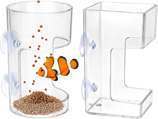 2 stuks - Voerbakjes voor aquariums - Voederautomaat voor aquarium - Voerbakken met zuignap - Transparante voerbakjes - Voerbakjes voor aquariums - Visvoeraccessoires - Aquariumaccessoires - 10*6*6 cm - cirkel en vierkant - transparant