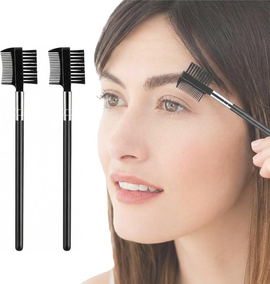 2 stuks wimperborstelkam, 2-in-1 wenkbrauwkamset verzorging vormgeven wenkbrauw- en wimperverlengingsgereedschap voor professioneel en thuisgebruik (zwart)