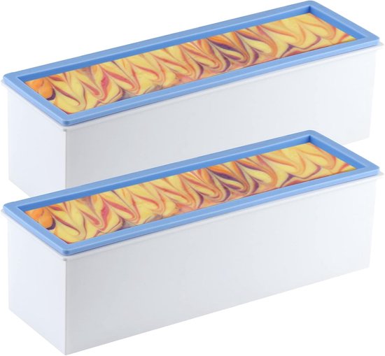 2 stuks zeepvorm met kunststof doos, rechthoekige siliconen mallen vorm, 1450 ml, gereedschap voor het maken van wervelingen voor zeep, kaarsen, harsgieten, desserts (blauw)