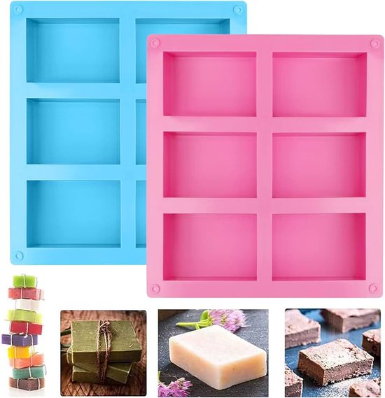 2 Stuks Zeepvormen van Siliconen, Siliconen Zeepvormen Rechthoekig, Siliconen Vormen Zeep, 6-Cavity, Handgemaakte Zeepvormen, Siliconevorm voor Doe-het-zelf Zeep Maken, Handwerk(Roze+ Blauw)