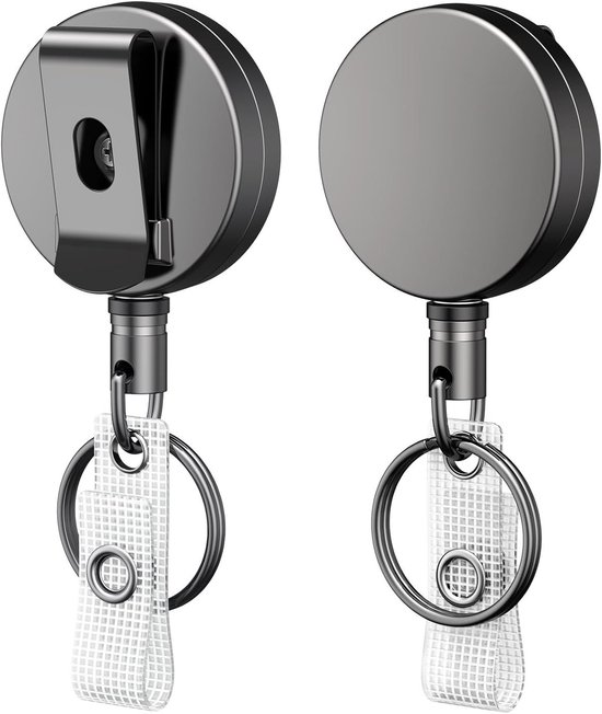 2 Stuks Zware Metalen Retractable Badge Reel voor ID Kaarthouder, Sleutelhanger met RVS Veer, 70cm Nylon Koord en Broekclip voor Werk en Evenementen van Merkloos