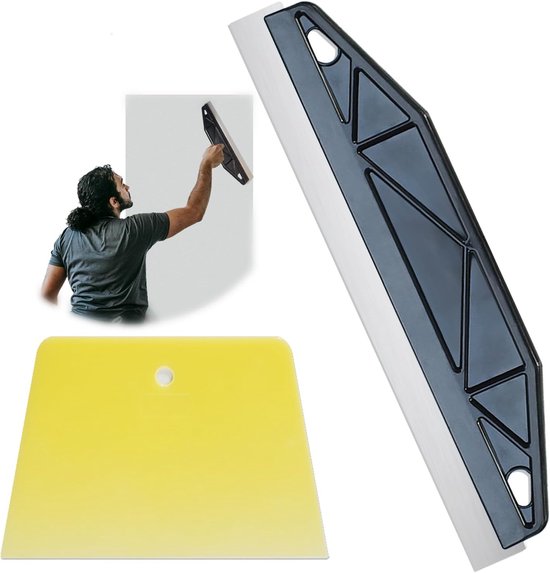 2 Stuks Zwart Behang Smoothing Tool, Trapezoïde Behang Snijgereedschap, Waterdicht Breed Roestvrijstalen Vlakspatel, Multifunctionele Draagbaar Rechte Rand Schraper voor Plak Behang Breng Verf Aan