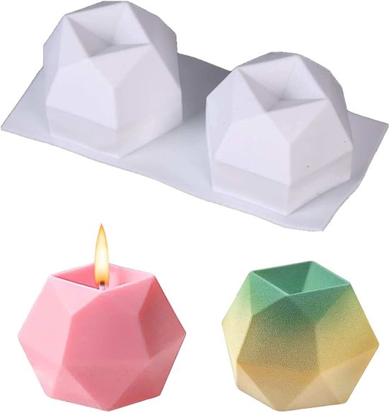 2-voudige diamant kubus kaarsvorm, 3D kubus siliconen kaarsvorm, voor het maken van rubberen kaarsen, doe-het-zelf kaarsen, sojawas, handgemaakte zeep