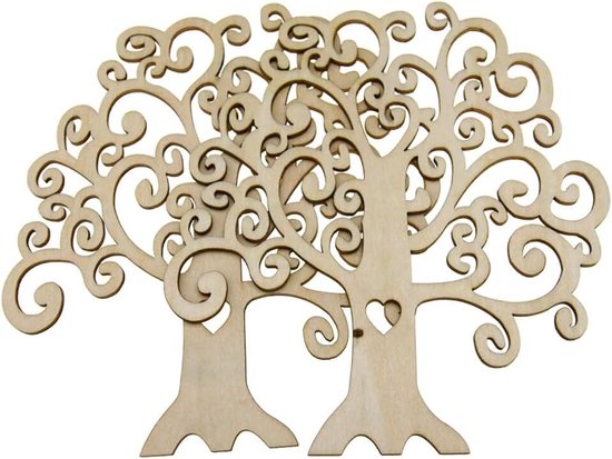 2 x Houten Boom Vorm leeg, Familie Boom, Bruiloft, Gastenboek, Crafting - GRATIS harten