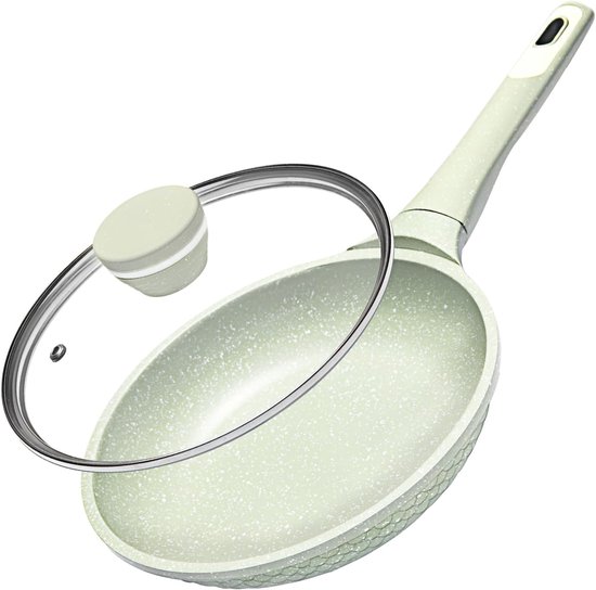 20 cm | Braadpannen met deksel | gecoate pan vetvrij braden, pannenset, Aluminium Granieten, 100% vrij van PFAS, PFOA | Gasfornuis en Inductiefornuis alle warmtebronne