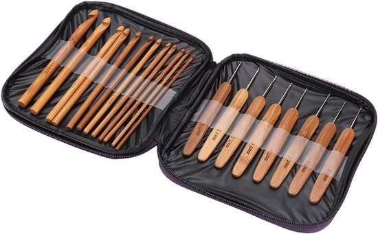 20-delige set haaknaalden met bamboe handvatten voor breien en haken van 1mm tot 10mm