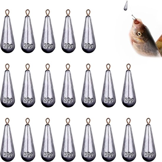 20-delige set met parelvormige vissersloodjes, ideaal voor diepzeevissen, drop shot technieken en outdoor visaccessoires