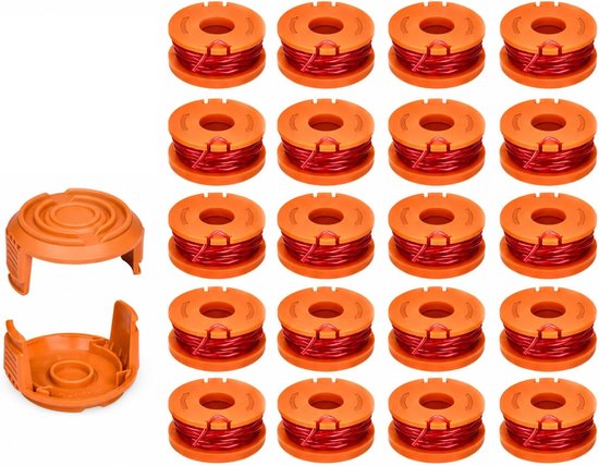 20 Stuks Grastrimmerspoel, Grastrimmer draadspoelen, Compatibel met WORX WG-Serie, 18 Voorgewikkelde Spoelen met Trimmerdraad 1,65 mm 3 m en 2 Spoelafdekkingen voor Gazonranden en Tuinonderhoud