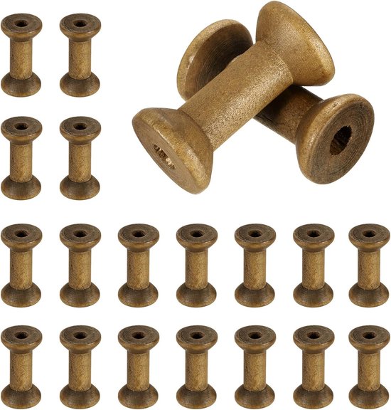 20 stuks houten spoel voor knutselwerk, 40 mm houten lege spoelen, onafgewerkte houten bandspoelen voor kunst, draad, koord, band, doe-het-zelf handwerk, wooncultuur (bruin)