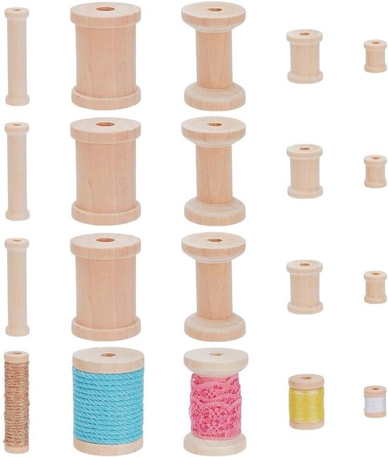20 Stuks Houten Spoelen voor Creatief Gebruik, Ongemalede Draadspoelen van 1.6 tot 5 cm voor Borduren en Naaiwerk van Merkloos