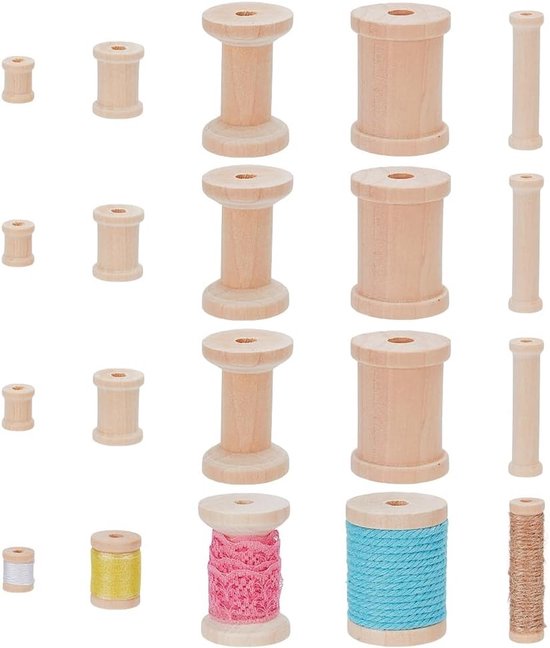 20 Stuks Houten Spoelen voor Creatief Handwerk, Ongeschilderde Draadspoelen van 1.6 tot 5 cm voor Borduren en Naaiwerk