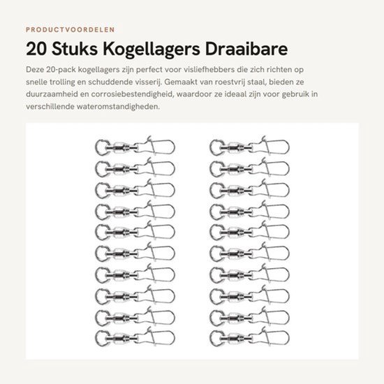 20 Stuks Kogellagers Draaibare Snelkoppeling voor Vissen