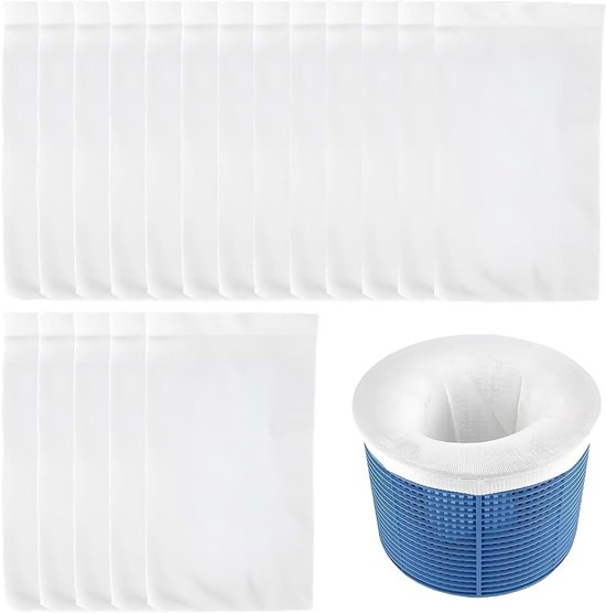 20 stuks skimmersokken, zwembadskimmersokken, zeef, filtersokken, skimmer, skimmersokken voor zwembad, filtermand, zwembadaccessoires, filtersokken voor het reinigen van vuil en bladeren, herbruikbaar