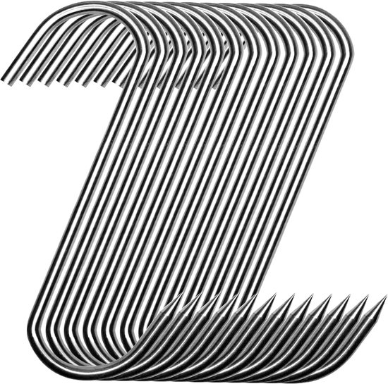 20 stuks vleeshaken - Premium slagershaken roestvrijstalen S-vormige haken - voor warm en koud roken roestvrijstalen vleeshaken gerookte ribben voor de jacht - 13 cm van Merkloos