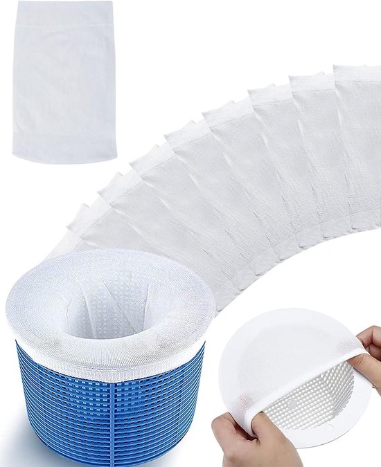 20 stuks zwembad-skimmersokken, filtersokken, zeefnet, filterkousen, skimmernetten voor fijne filtering, filteraccessoires, herbruikbare filtersokken voor filtermand, skimmermand, piscine (wit