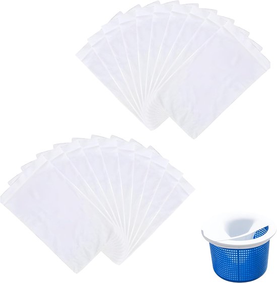 20 stuks zwembad-skimmersokken, filtersokken, zeefnet, filtersokken van versterkt nylon, herbruikbaar, voor fijne filtering van vuil en bladeren, geschikt voor gangbare skimmermanden