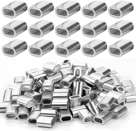 200 stuks aluminium kabelclips – Krimpklemmen, touwconnector, choke klemmen, ovale klemhulzen voor 2mm draadkabel van Pukkr