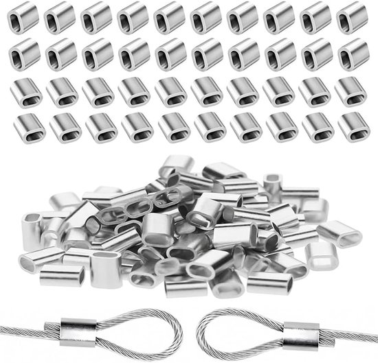 200 Stuks Aluminium Krimp Mouwen - Binnendiameter 1.6mm - Persklem voor staalkabel - Klemhuls - Kabelklem - Persklem van aluminium - Staalkabelklem - Aluminium hulzen - Ovaal Profiel - Voor Vissen, Ambachten, Sieraden