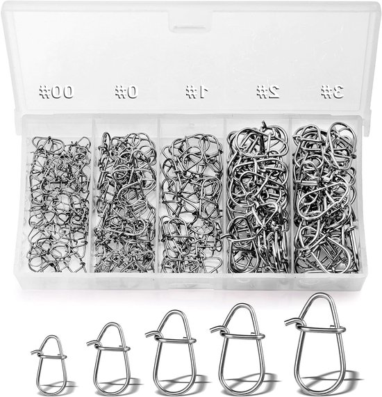200 Stuks Duo Lock Sea Fish Gourd Pin Clips in 5 Maten voor Vissen, Lure Clips en Snaps voor Baars, Swivels en Lijnverbindingen