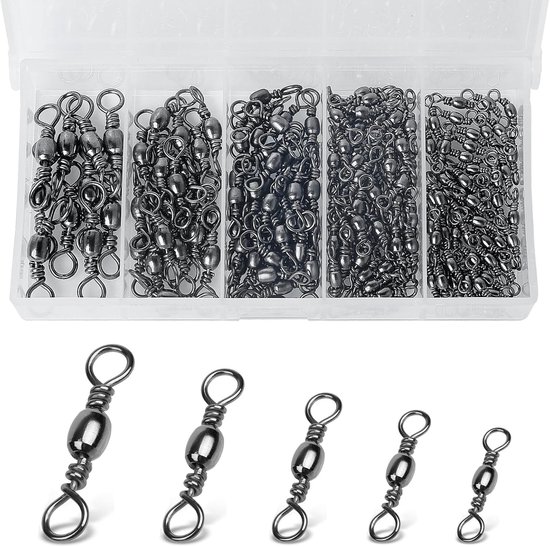 200 Stuks Ovalen Vertebra's voor Vissen met 5 Maten en Stevige Ringen - Carabiner Haken en Accessoires voor Zoutwater Vissen, Ideaal voor Hengelsport