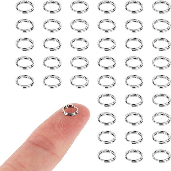 200 Stuks Sleutelhangers 8mm Rvs Splitringen voor Sieraden, Armbanden en DIY Projecten