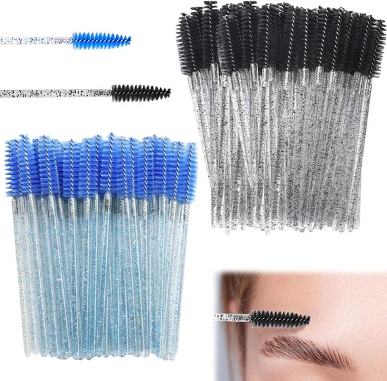 200 stuks wegwerp-wimperborstels, wimperverlengingsborstel & wenkbrauwapplicator, mascara-staafjes met kristallen greep, multifunctioneel make-upgereedschap