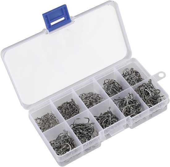 200 Wide Visaccessoires met Plastic Doos, 10 Maten RVS Vishaakjes, Onmisbare Gereedschappen voor Vissers en Hengelsport
