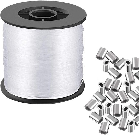 200M Transparante Ultra Sterke Vislijn - 0.8mm Nylon Draad - Elastische Draad voor Armband - Inclusief 100 Aluminium Krimpkappen voor DIY, Vissen, Handwerk, Sieraden.