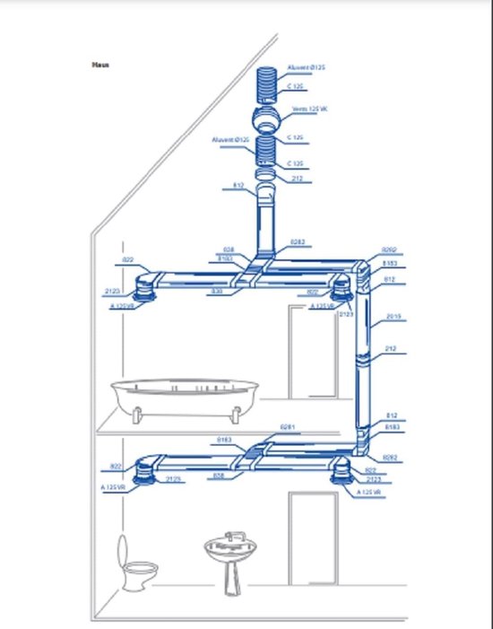 204 x 60 mm / Ø125 mm plat kanaal rondkanaal afvoerkanaal voor afzuigkap boog plat rond L-stuk reduceer-/overgangsconnector PVC 90° kanaalboog rond op vierkant