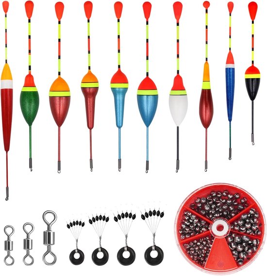 205 Stuks Vissersdobbers, Inclusief 10 Dobbers, 3 Swirl Vissaccessoires en 4 Rubber Stoppers voor Diverse Visgroottes in Meren en Vijvers van Merkloos