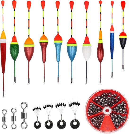 205 Stuks Vissersdobbers, Inclusief 10 Dobbers, 3 Swirl Vissaccessoires en 4 Rubberen Stoppers voor Verschillende Vissen in Meren en Vijvers