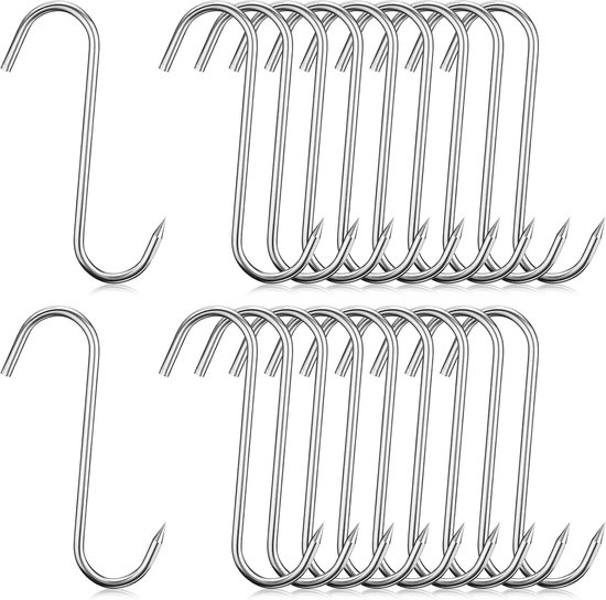 20pcs S Hooks 13cm Large S Hooks Stainless Steel Hooks Meat Hooks Stainless Steel Butcher Hooks for Hanging Deer - ShopVlot