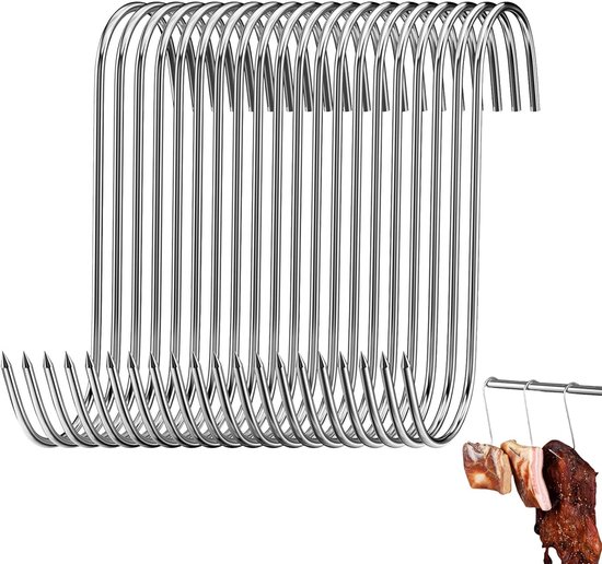20pcs Stainless Steel Butcher Hooks, Large Meat Processing Hooks, Suitable for Hanging Eel, Trout, Beef, Pork, Chicken - ShopVlot