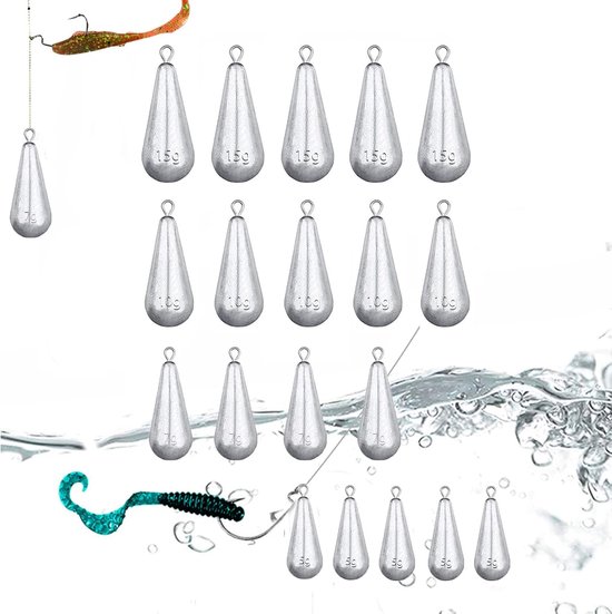 20x Visloodjes - Lood Vissen - Vislood - viszinker - Zinkers Traan - Zinker - Visgewichten - Looplood vissen - hengellood - Torpedo-lood - Waterdrop Visgewichten - Vis spullen - Herbruikbare - Voor Zoutwater Zoetwater 5g/7g/10g/15g - Hengelsport van Merkloos