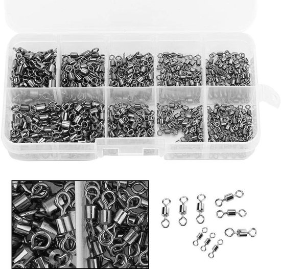 210 pcs vertebra set - plastic box - fishing swivel ring - stainless steel barrel rings van Merkloos