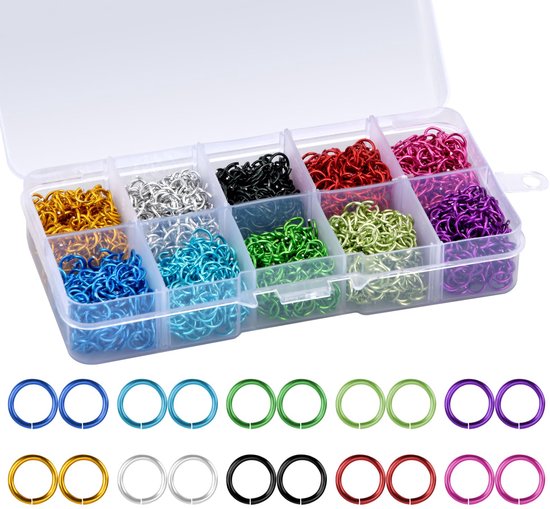 2250 stuks jump ringen, open jump ringen, 6 mm aluminium splitringen, ongesoldeerde O-ring, 10 kleuren open springringen, meerkleurige kettingringen voor oorbellen, halskettingen, sieraden