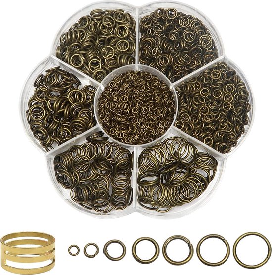 2300 Stuks Bronzen Splitringen 3 tot 10mm Metalen Jump Rings met Opener voor Kettingen en Armbanden DIY Sieraden Maken