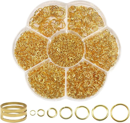 2300 Stuks Gouden Splitringen van 3 tot 10mm - Metaal Jump Rings met Opener voor Sieraden, Kettingen en Armbanden DIY Maakprojecten