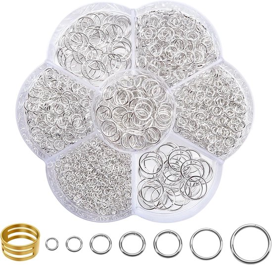 2300 Stuks Springringen en Splitringen in Zilver van 3 tot 10mm voor DIY Sieraden en Kettingen met Ringopeners