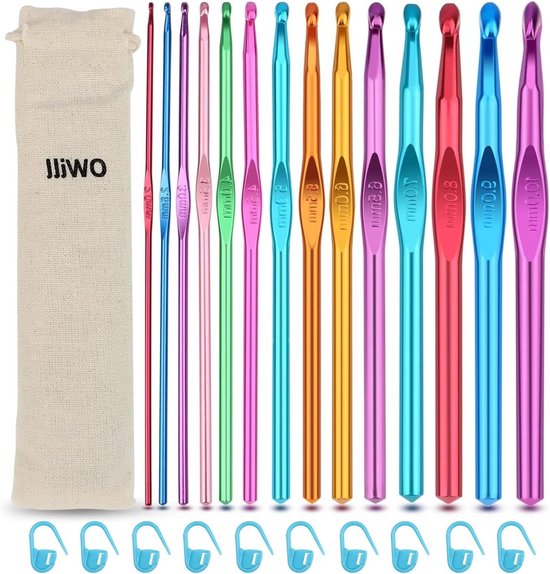 24-delige Haaknaalden Set van Hoogwaardige Aluminium, 14 Maten, Ideaal voor Beginners en Volwassenen, Perfect voor Haken en Creatieve Projecten van Merkloos