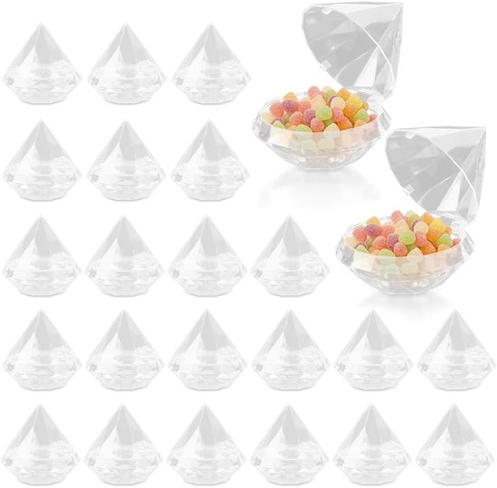 24 stuks acryl doorzichtige snoepdoosjes voor snoepjes, heldere diamantvormige snoepdoosjes voor bruiloftsgeschenken, kunststof transparante opbergdoos voor bruiloft, feest