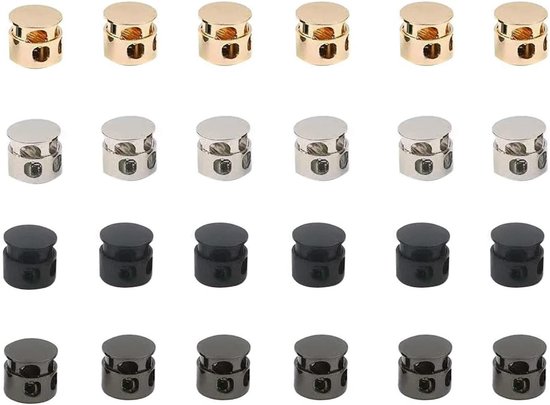 24 Stuks Koordstopper, 2-Gat Metaal Koordsluiting voor Kleding, Rugzak en Paracord in Multicolor