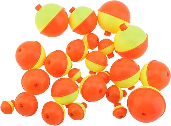 24 Stuks Vissersdobbers, Drijvende Bobbers in Ronde Vorm, Klikbare Floats in Oranje en Geel voor Vissersaccessoires en Hengelsport