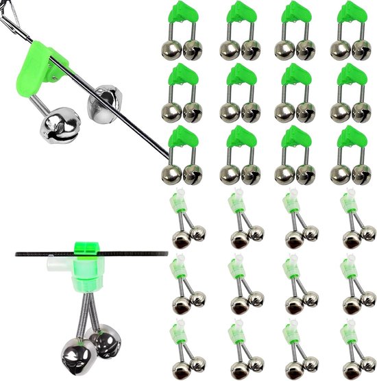 24 Stuks Vissignaal Clips met Geluid, Plastic Hengel Alarm met Dubbele Bel en Bevestigingsring voor Vissers