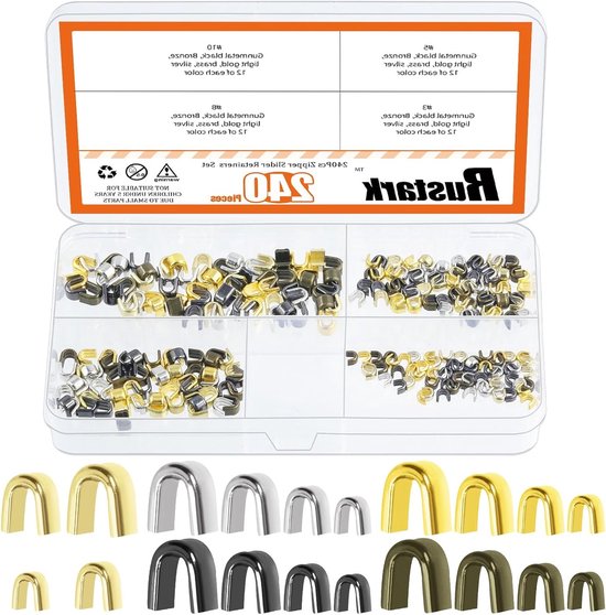 240 Stuks Zipper Slider Retainers in 5 Kleuren - U-vormige Top Stopper voor Dichtgenaaide Ritsen, Vervangingsaccessoires voor Tassen, Jassen en Jeans
