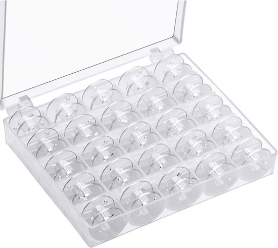 25 stuks - Spoel - Naaimachine spoel - Kunststof spoel - Geschikt voor naaiateliers, thuisnaaimachines, naaigarenopslag - Met opbergdoos - 1*2cm - transparant van Merkloos