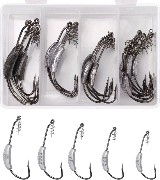 25 Stuks Verzwaarde Swimbait Haken met Twist Lock, Jigkoppen voor Zoutwater Vissen, Geschikt voor Baars en Wormvisserij, Diverse Maten 1/0 tot 5/0 van Merkloos