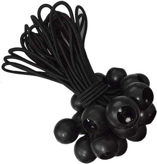 25 Stuks Zwarte 20 cm Elastische Bungee Koorden met Ball Tensioners voor Zeilen, Posters en Bouwprojecten