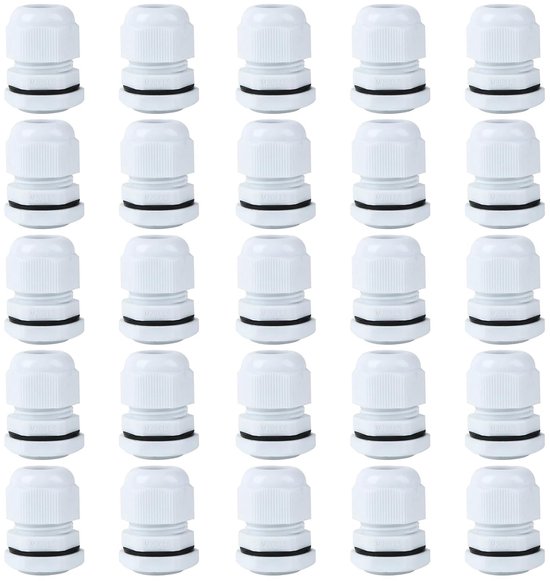 25 waterdichte kabelwartels M20, IP68 nylon kabelverbindingen voor tuin en buitengebruik, schakel- en verdeelkasten, 25 stuks