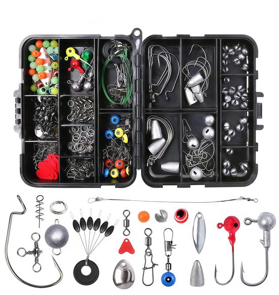 257-delige set kunstaasaccessoires en haken, inclusief crankbaits en jigkoppen, compleet met opbergdoos, ideaal voor zeevissen, rivier- en meerhengelen van Merkloos